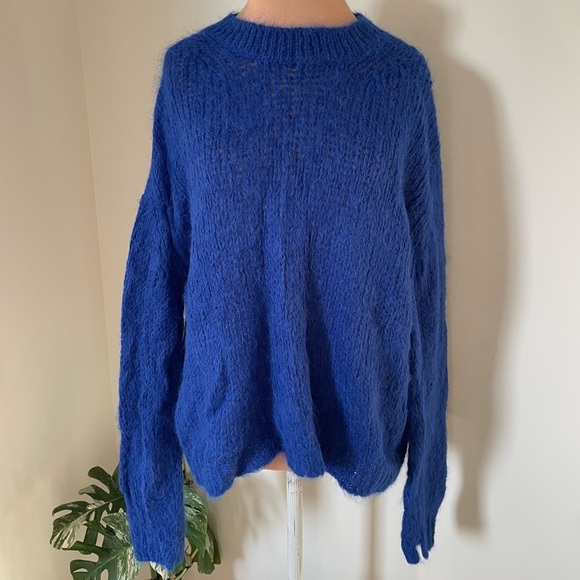 Free People Sweaters - Free People Fuzzy Crew Neck Light Lofty Alpaca Wool Open Knit Sweater Pullover S